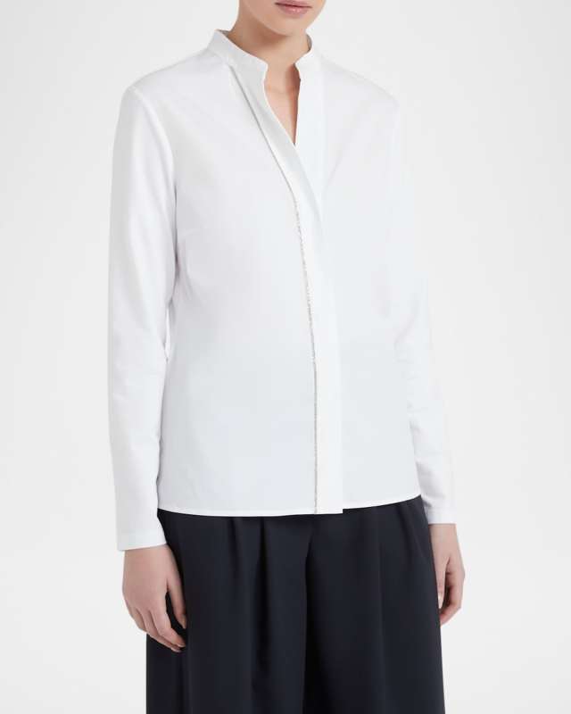 Chain-Trim Stretch Cotton Shirt